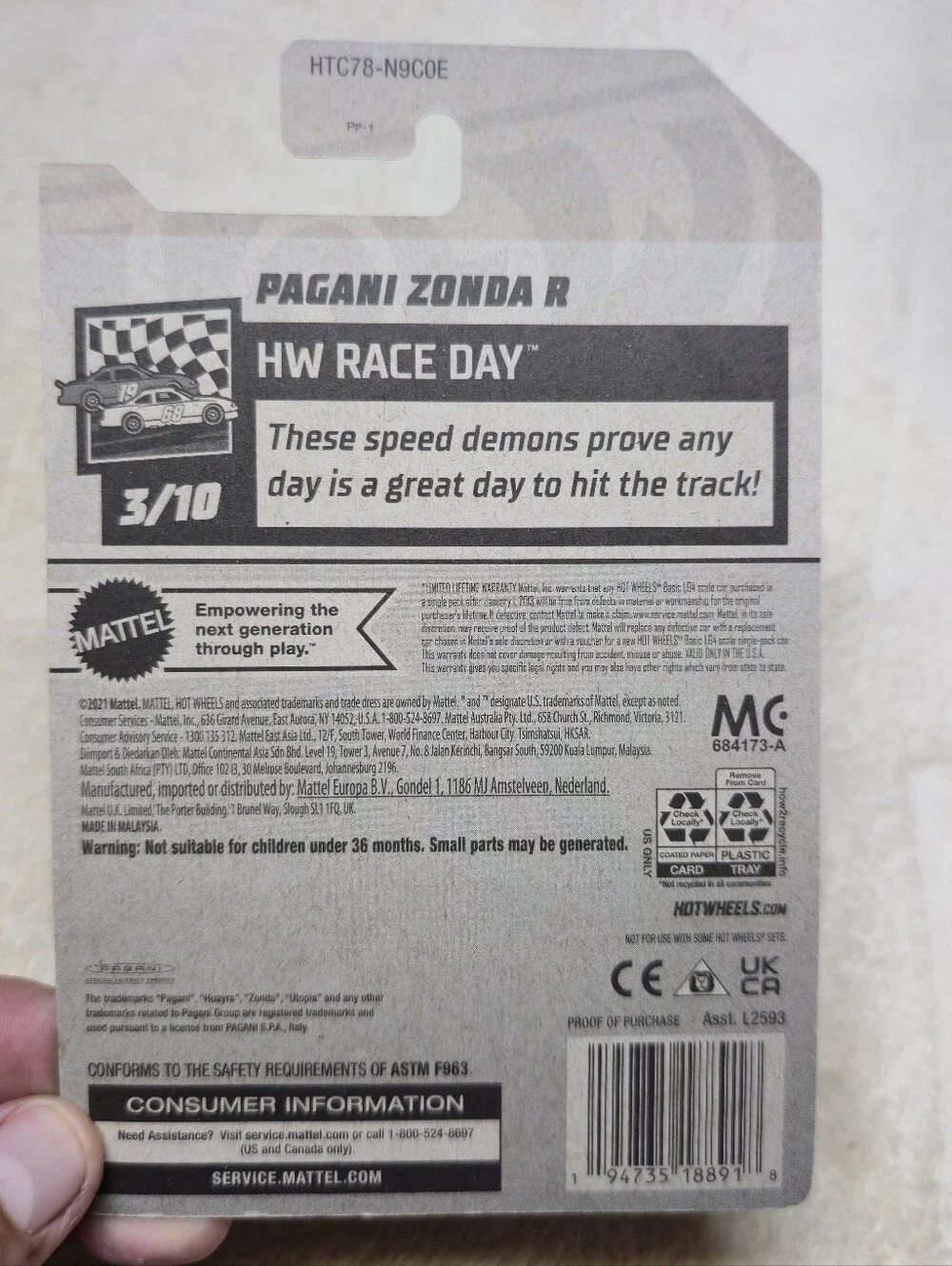 2024 Hot Wheels Pagani Zonda R # 99/250 HW Race Day # 3/10 RED